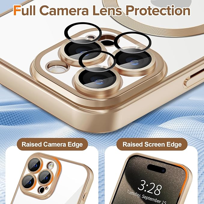 Hython Magnetic Clear for iPhone 15 Pro Case with Camera Lens Protector [Compatible with MagSafe] Luxury Plating Edge Slim Soft TPU Cover Protective Phone Case for iPhone 15 Pro, Matte Desert Brown