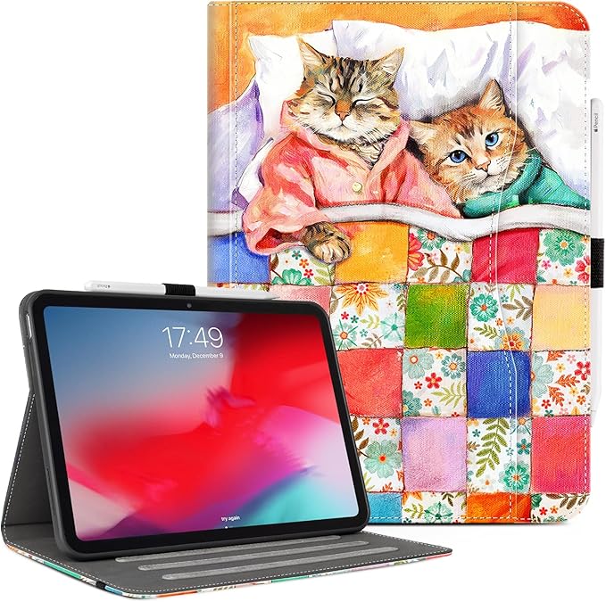 Vimorco Case for iPad (A16) 11th Generation 2025, for iPad 11th/10th Generation Case, Pencil Holder/Hand Strap/Pocket, Multiple Stand Protector PU Leather Shell Cover, Auto Wake/Sleep, Sleeping Cat