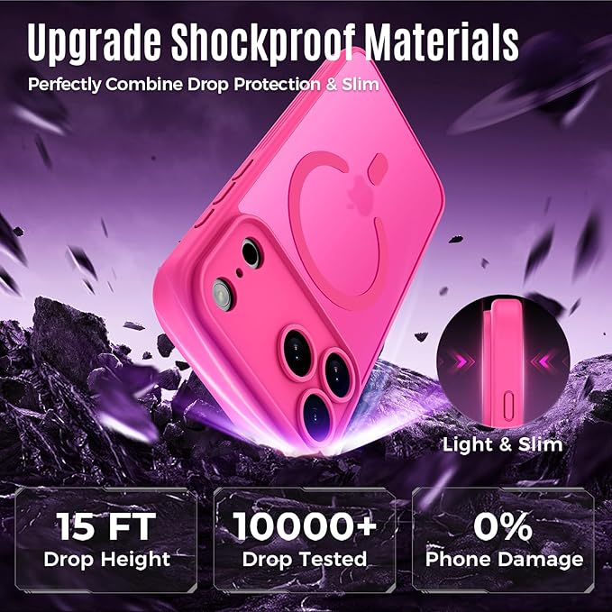 Symcele Designed for iPhone 17 Pro Max Case, Compatible with MagSafe, [Camera Protection] [15FT Military Drop Protection] Shockproof Translucent Matte Anti-Slip Phone Case, 6.9", Hot Pink