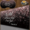 3 Piece Mouse Pad Set with Stitched Edge Large Anti-Slip Mouse Pad Desk Pad Keyboard Pad + Wrist Rest Pad + Coaster, Memory Foam Wrist Rest for Office/Home - Rose Gold Glitter Black Psalm46:10