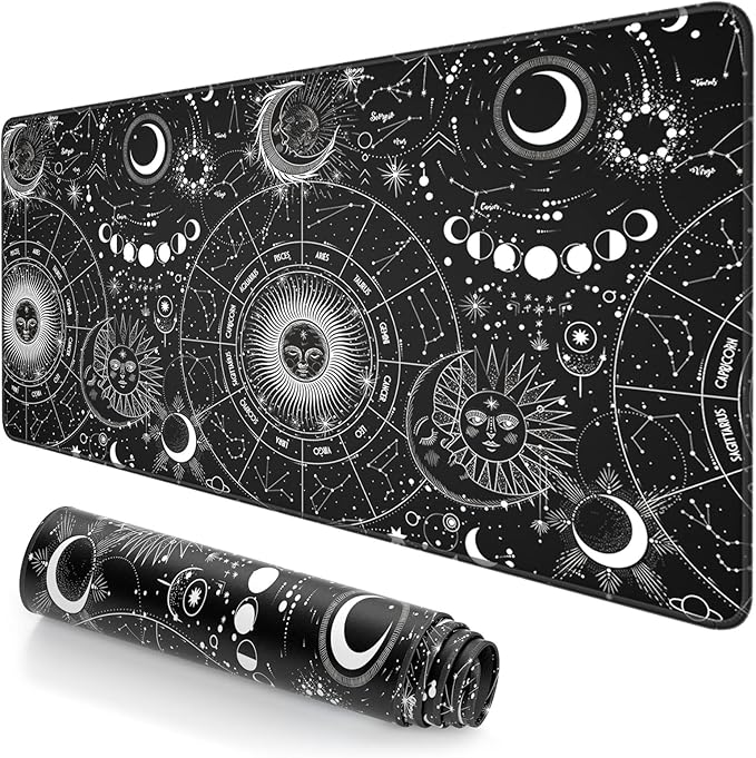Extended Large Mouse Pad, XXL Gaming Mousepad 31.5 x 15.7 Inch, Big Computer Keyboard Desk Pad, Waterproof Mouse Mat with Stitched Edges and Non-Slip Base for Office Gaming, Sun Moon