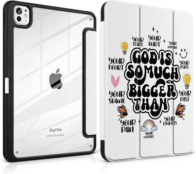 Case for iPad Pro 11 inch (M5) 2025 (M4) 2024 Release with Pencil Holder -Creative Inspiring Design Trifold Cover with Soft TPU Bumper Clear Back Auto Sleep/Wake for Students, Creative slogans