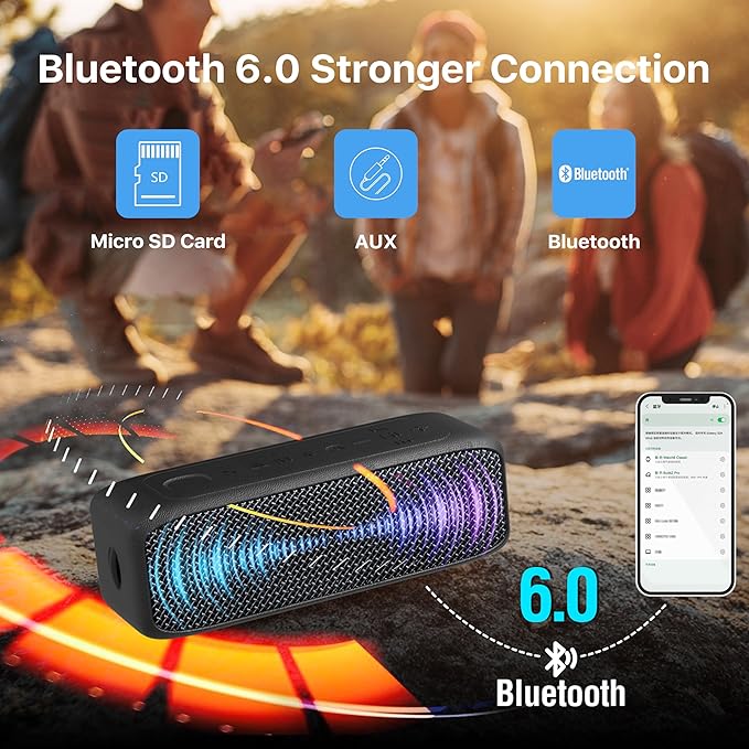 NOBIS 20W Speakers Bluetooth Wireless, IP68 Waterproof Speaker, Up to 24H Playtime, TWS Pairing, Bluetooth 6.0, EQ Mode，Hands-Free Call with App Control for Outdoor, Travel, Home