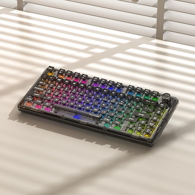 Transparent Mechanical Keyboard, 80-Key RGB Backlit Wireless Gaming Keyboards, Hot Swap Customizable Clear Acrylic Design, Quiet Linear Switches, 3 Modes BT5.0/2.4G/USB-C 4000mAh Battery (Black)
