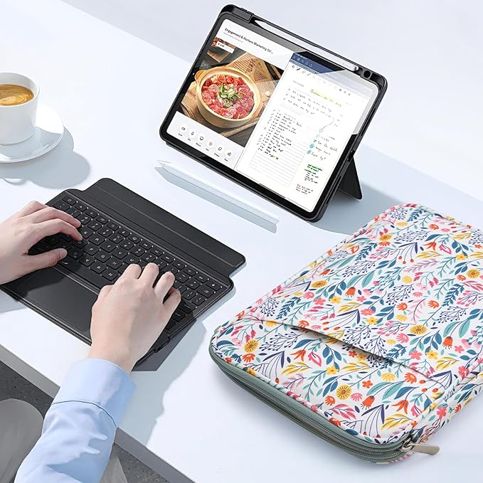 TiMOVO 9-11" Tablet Sleeve Bag for iPad 11-inch A16 2025, iPad 10.9"/10.2"| Air 11 Inch/5th/4th Gen. 10.9", Galaxy Tab A9+/A11Plus 11", Protective Bag with Pockets, Flowers