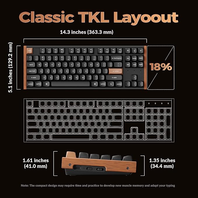 Keychron K8 HE TKL Hall Effect Wireless Mechanical Keyboard, Magnetic Hot-Swappable Switches, Rapid Trigger, QMK/VIA, RGB, 2.4GHz/Bluetooth 5.2/Wired, Aluminum & Wood Frame, Mac Windows Linux – Black
