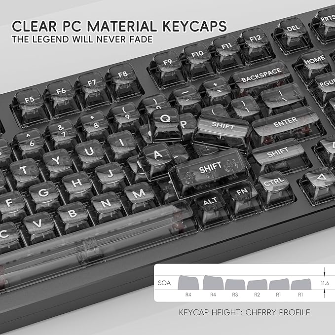 kutethy KY98 Wireless Mechanical Keyboard with Transparent Keycaps,Full Aluminum CNC,Hot-swappable,Pre-lubed Linear Switches,Gasket Structure,RGB Backlit,OLED Screen,BT5.0/2.4G/USB-C Wired (Black)