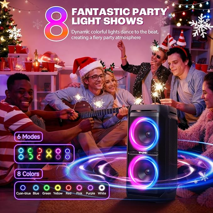 W-KING Portable Bluetooth Speaker 240W, Loud Boom Box with Deep Bass Subwoofers, IPX6 Waterproof Party Outdoor Speaker, Speakers Bluetooth Wireless, RGB Lights, 24H, Mic&Guitar Input, Echo, EQ, AUX