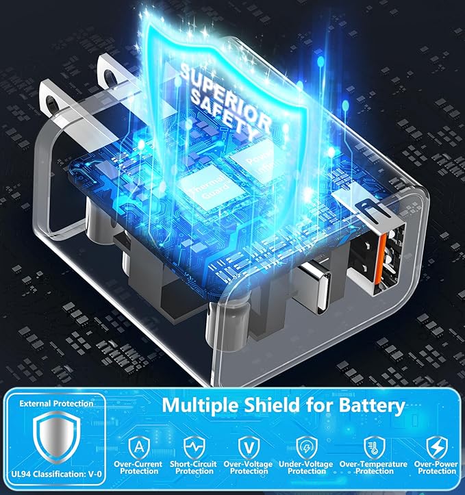 [Apple MFi Certified] iPhone 17 16 Charger Fast Charging, Stuffcool 4Pack 60W Dynamic Power Adapter Dual Port USB C Charger PD&QC Type C Wall Charger + 6FT Type C Cable for iPhone 17/17 Pro/16/15/iPad