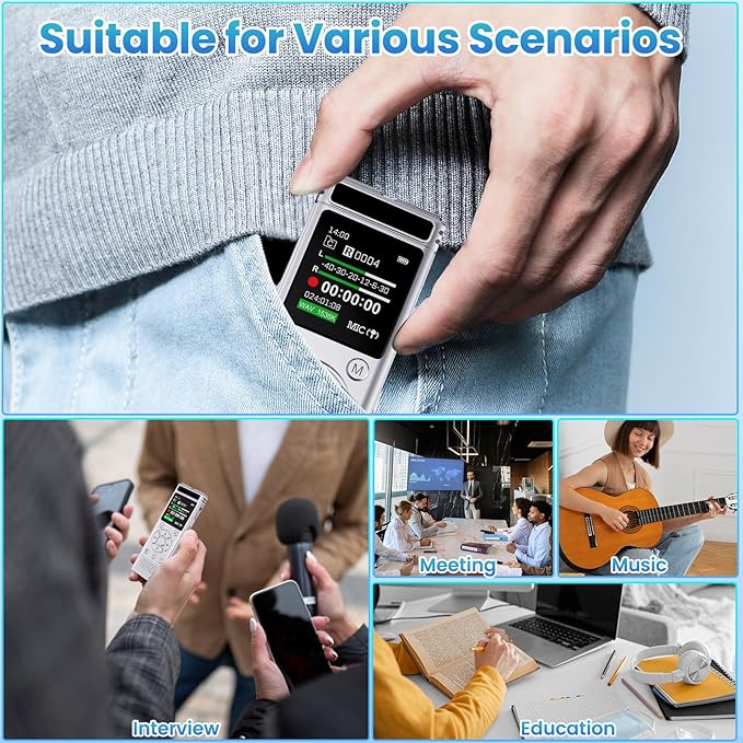 136GB Digital Voice Recorder with Playback,9000 Hours Audio Recording Device,Voice Activated Recorder with Noise Reduction,A-B Repeat,Mp3 Player&Password for Lectures/Meeting/Classes/Interviews,Silver