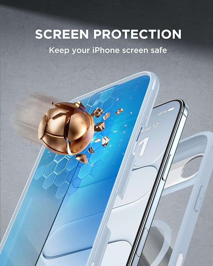 Miracase Magnetic for iPhone Air Case 6.5" [Compatible with MagSafe] Full-Body Phone Case with Built-in Glass Screen Protector & Camera Control,Drop Proof iPhone 17 Air Case Cover, Light Blue