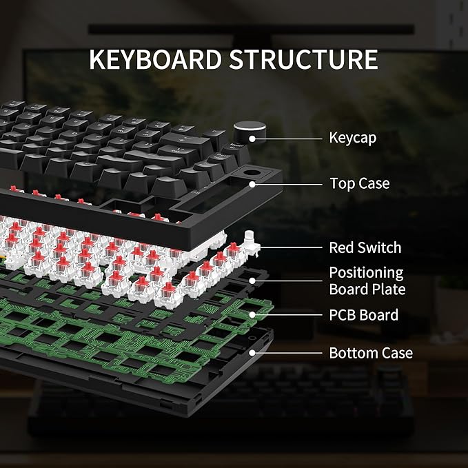 Newmen GM326 75% Percent Mechanical Keyboard,Wired Mini Backlit Hot Swappable Gaming Mechanical Keyboard with Knob,82 Keys Anti-Ghosting Compact Black Gaming Keyboards for PC Win Mac,Red Switch