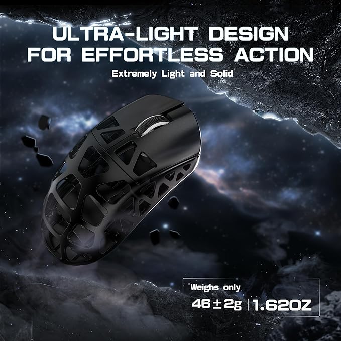 FELICON x Attack Shark R3 Magnesium Alloy Wireless Gaming Mouse, 46g Ultra-Lightweight Skeletal Shell, PAW3395 26K DPI, 8K Polling, Tri-Mode 2.4G/BT/Wired, for PC Mac Laptop - Black