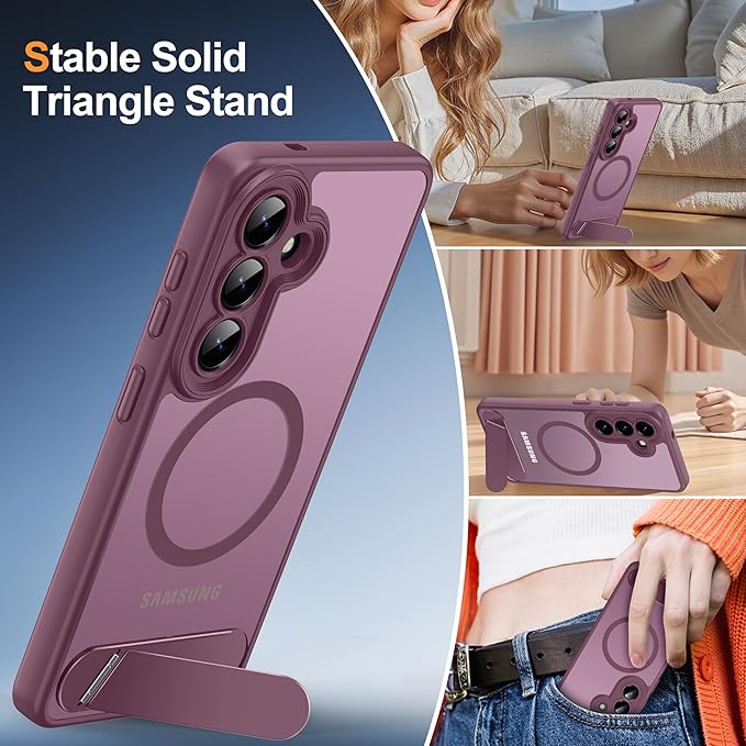 Magnetic for Samsung Galaxy S26 Case, [Compatible with MagSafe][Full Camera Protection][Built-in Invisible Kickstand] Translucent Matte Phone Case for S26 6.3" - Wine Red