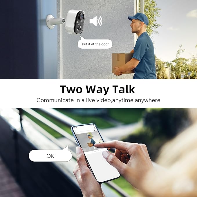 Security Camera Wireless Outdoor 2K Battery Powered Color Night Vision WiFi Waterproof Surveillance Camera 2 Way Talk Motion Detection Spotlight Alarm SD/Cloud Storage for Home Security Indoor
