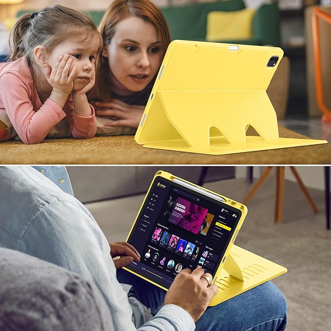 VIKESI Case for iPad Pro 12.9 6th / 5th / 4th / 3rd Generation Case 2022/2021/2020/2018,Multiple Angles Magnetic Stand Cover,Shockproof Soft Back,Pencil Holder,and Auto Sleep/Wake,Yellow