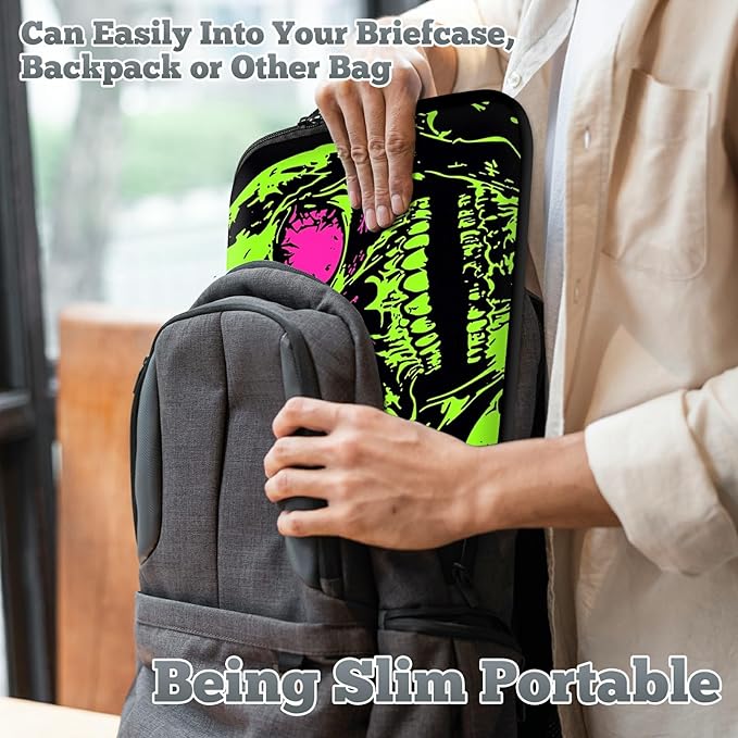 Universal Laptop Sleeve Case 12 inch, Neon Green Skull Slim Carrying Case Handbag Travel Laptop Bag for Surface Pro 9 8 7/Laptop Go 2 3, MacBook Air 11/12