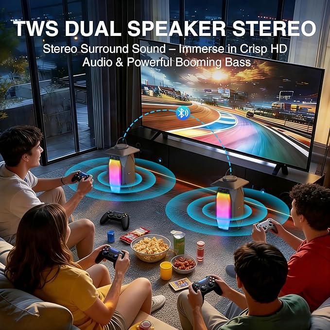 Olafus 2 Pack Outdoor RGB Bluetooth Speakers, 50W Wireless Outdoor Speakers with TWS Stereo Bass, IPX5 Waterproof Lantern Speakers for Pool Patio Garden Camping Party