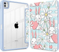 May Chen Case for iPad Pro 11-Inch M5/M4 2025/2024 (6th/5th Generation), [Penceil Holder] Trifold Stand Auto Wake/Sleep Clear TPU Protection Back Cover, Heart Rabbits