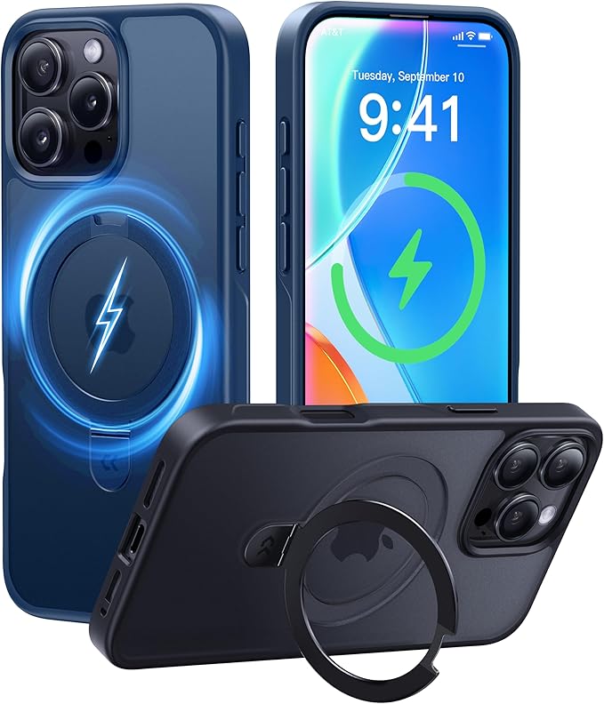 CASEKOO Ultra-Magnetic Stand for iPhone 16 Pro Max Case [Military Drop Protection] [Compatible with MagSafe] Shockproof Translucent Matte Slim Ring Holder Case for iPhone 16 ProMax 6.9", Blue