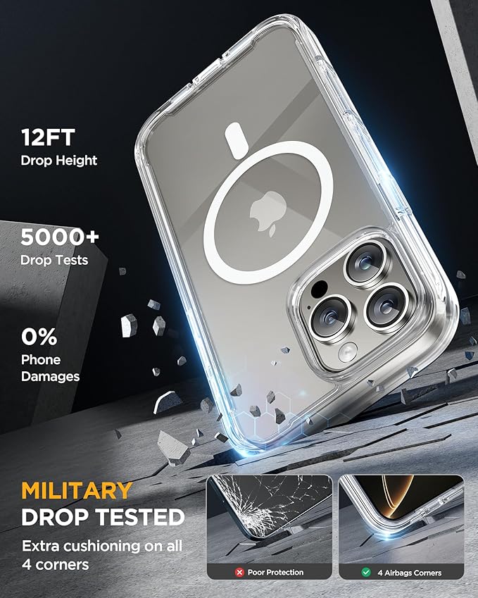 Miracase for iPhone 16 Pro Max Case 6.9'', [Bubble Free] Full-Body Bumper Phone case with Built-in Full Glass Screen &Lens Protector,Compatible with MagSafe,Drop Proof 16 Pro Max Cover,Clear