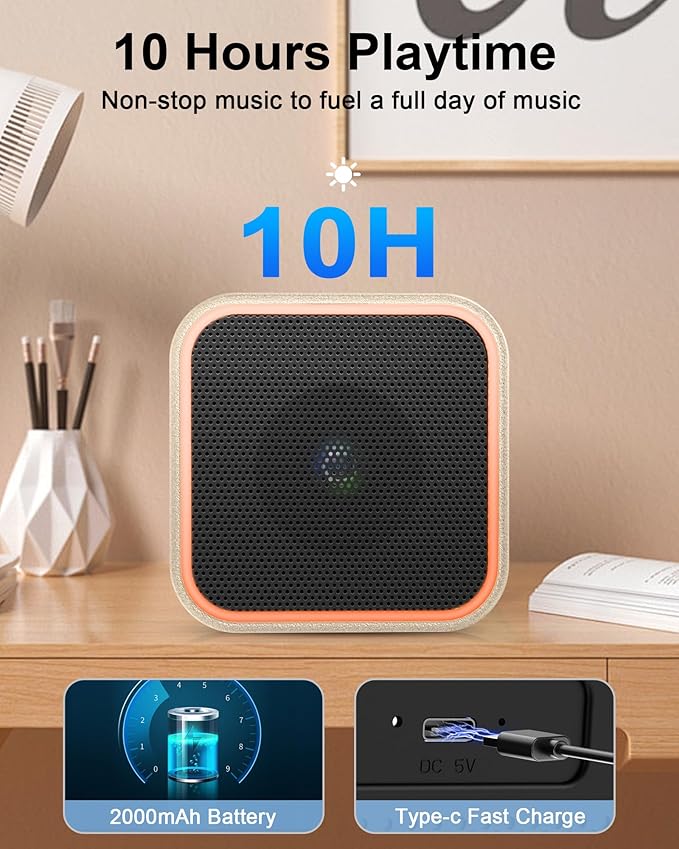 Portable Bluetooth Speaker, Wireless Speakers with LED Lights Built-in Mic Bluetooth 5.3, Portable Wireless Up to 10H Playtime, 8W Loud Sound Punchy Bass Small Speaker for Home/Party