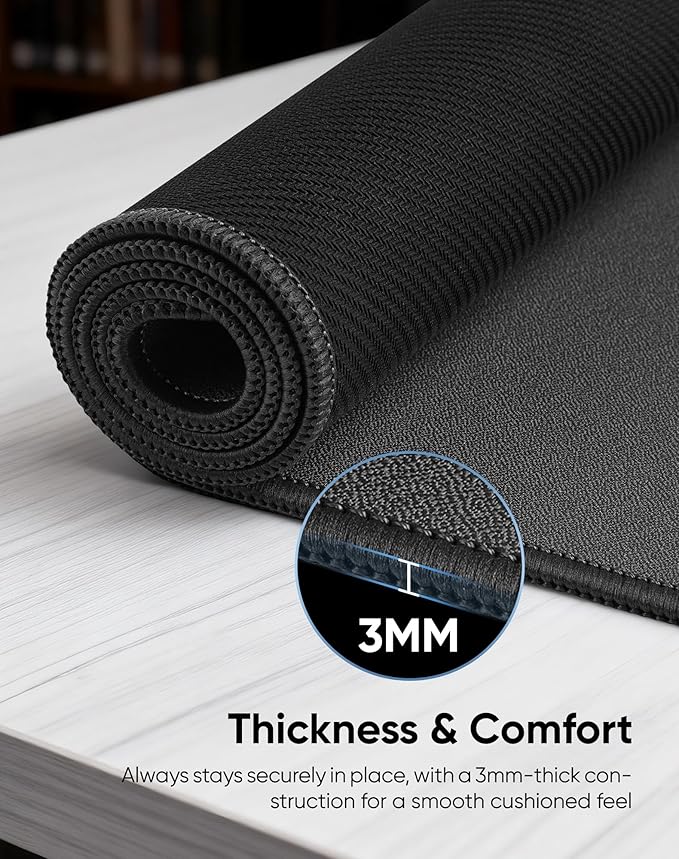 Reniteco Waterproof Large Gaming Mouse Pad with Durable Stitched Edges, Non-Slip Rubber Base, Grainy Jacquard Mouse Mat Desk Pad for Home Office Gaming, 27.6"x11.8"x0.12", Matte Black