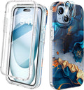 Diaclara Designed for iPhone 15 Plus Case 6.7 Inch, Full Body Rugged Case with Built-in Touch Sensitive Anti-Scratch Screen Protector + Glass Camera Lens Protector for iPhone 15 Plus,Water Blue