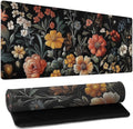 Large Floral Mouse Pad Extended Gaming Mousepad 31.5"x11.8" Vintage Aesthetic Black Desk Mat Flower Mouse Pad Plant Wildflower Mousepad XXL Laptop Computer Keyboard Mats for Desk Office