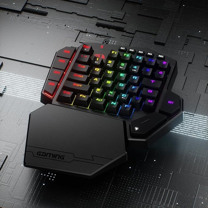 Redragon K585 PRO Wireless One-Handed Mechanical Keyboard, 42 Keys 3-Mode RGB 40% Gaming Keypad w/ 7 Onboard Macro Keys, Detachable Wrist Support, Rechargeable Battery (Blue Switch)