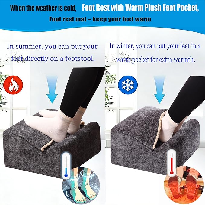 Foot Rest for Under Desk at Work, Office Footrest with Warm Feet Pocket,Ergonomic Under Desk Footrest with Washable Cover, Stool for Office Chair & Back &Pain Relief (Dark Gray+)
