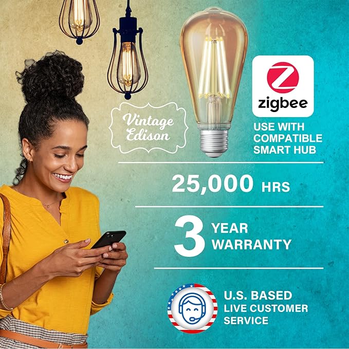 Sengled Zigbee Smart Bulb, Smart Hub Required, Work with SmartThings and Echo with built-in Hub, Voice Control with Alexa and Google Home, Amber Warm 2000K Smart Edison Bulbs, 60W Equivalent 1 Pack