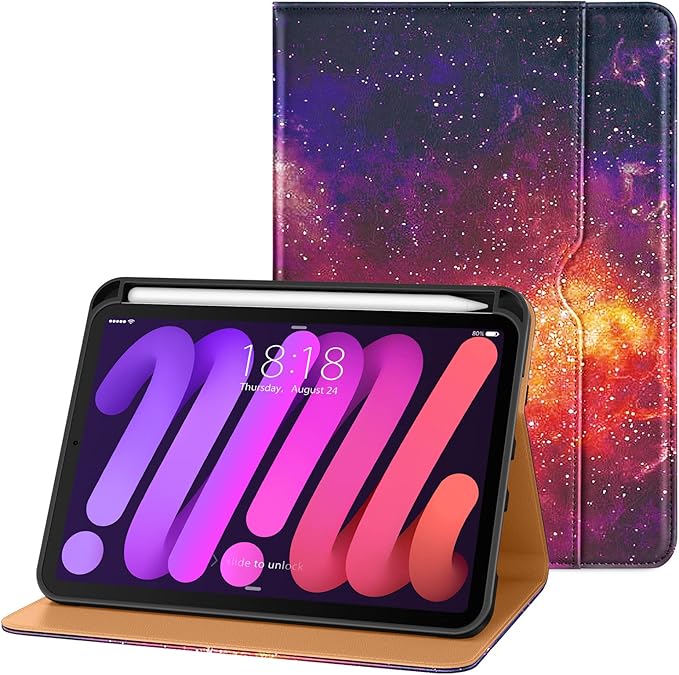 DTTO for iPad mini 7th (A17 Pro) 2024/iPad Mini 6th Generation Case 2021 8.3 Inch, Premium Leather Business Folio Stand Cover for Mini 7/6 with Pencil Holder-Multiple Viewing Angles, Galaxy