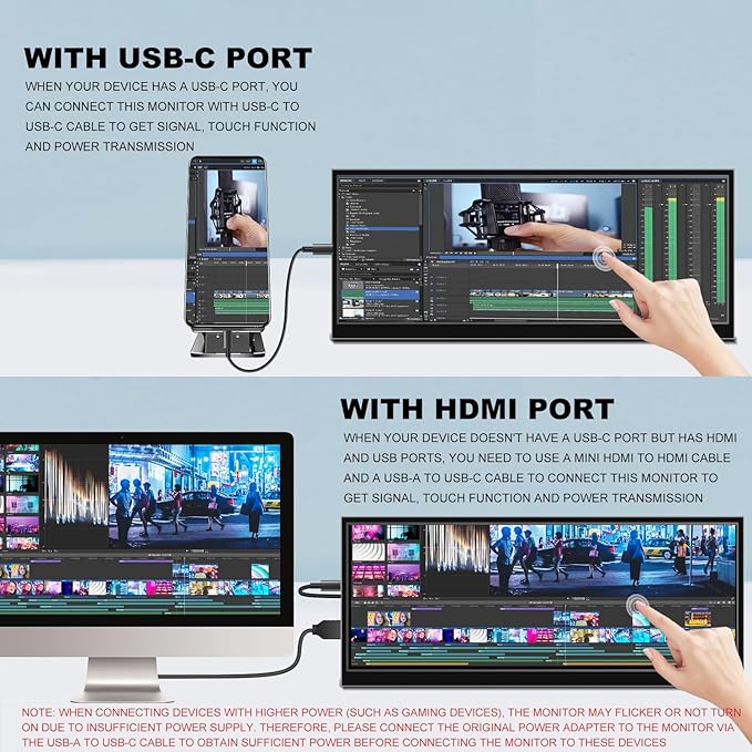 Prechen 12.3 Inch Touchscreen Secondary Monitor, IPS Stretched Bar LCD Travel Touch Display 1920 * 720 HDMI USBC, Portable Touch Screen for Laptop Computer Windows Aida64 GPU CPU RAM Monitoring