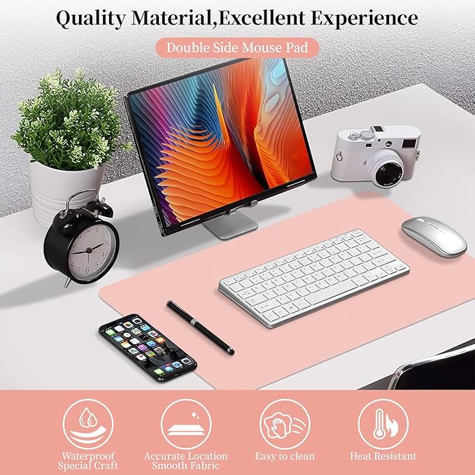 Bloss Pink Leather Desk Mat Protector,Office Desks Mats,Laptop Waterproof Desk Pads,Desks Protector Mats,Cute Computer Mouse Mats,Dual-Side Writing Pads for Office/Home.23.6"x 13.8"