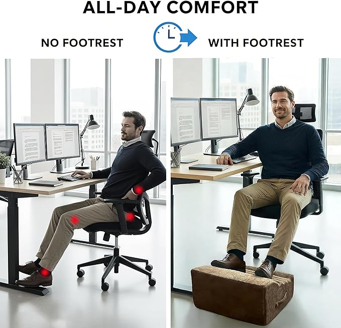 Foot Rest for Under Desk at Work, Non-Slip Office Foot Stool for Office Chair, Gaming Chair & Sofa, Leg Elevation Support for All-Day Comfort (Brown)