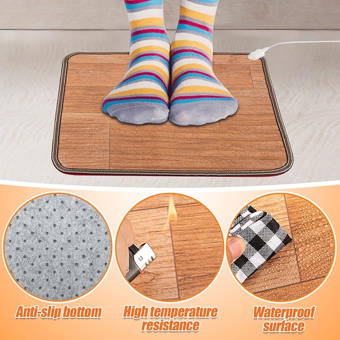 Heated Floor Mat - Foot Warmer Under Desk, 19.7x21.7in Heated Feet Rest for Home Office Desk, Winter 110V Electric Heating Pad with 3 Timers & 10 Adjustable Temperature