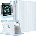Uppuppy for iPad Pro M4/M5 Case 13 inch - 360 Degree Rotating Stand Folio Smart Cover with Pencil Holder for Women Girls, Blue and White Stripes for iPad Pro 13 inch Case 2024 M4/2025 M5