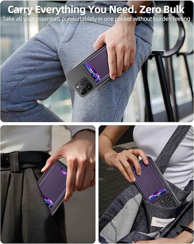 For Magsafe Wallet with Money Clip, Strongest Magnetic Wallet for iPhone 17/16/15/14/13/12 Series, Adjustable Stand, ID Window, 5 Card Holder, RFID Blocking, Not for 13/12 Mini, Elegant Purple