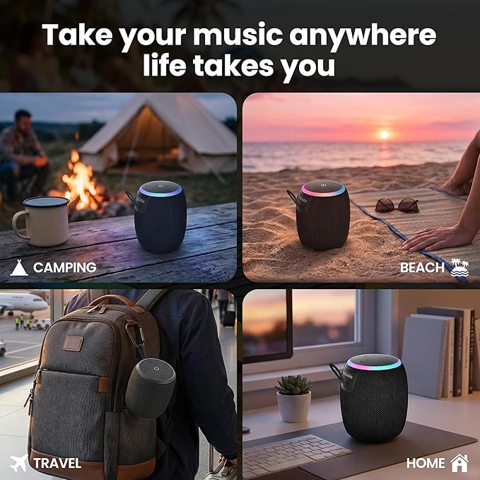 GEARit Small Portable Wireless Speaker with Deep Bass & RGB Light | 15W Bluetooth Speaker V5.3 IPX6 Waterproof & Dustproof | AUX & TWS Pairing 10H Playtime for Camping Beach Travel Home Gift