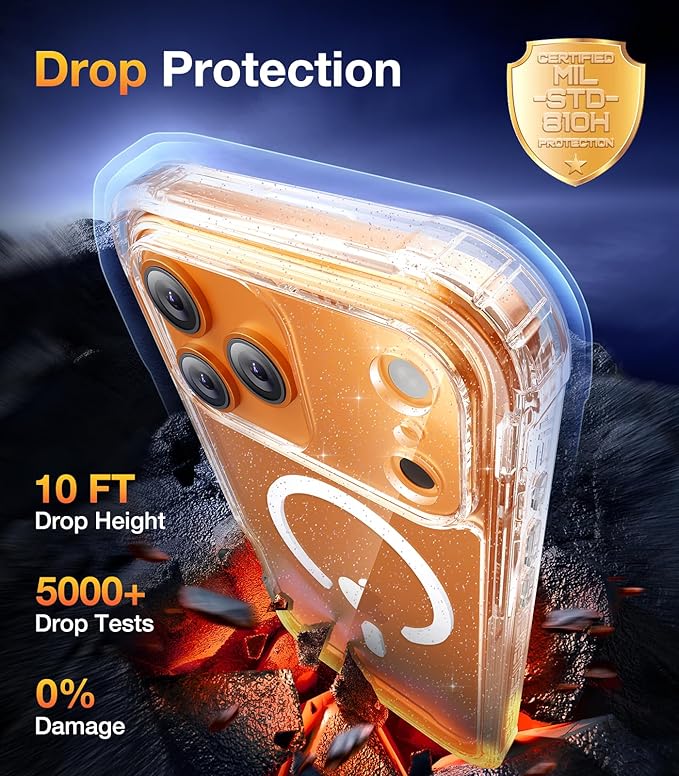 Diaclara Magnetic Designed for iPhone 17 Pro Max Case Full Body Bumper,[Compatible with MagSafe] Military Drop Proof Cover with Built-in Touch Sensitive Anti-Scratch Screen Protector, Clear Glitter