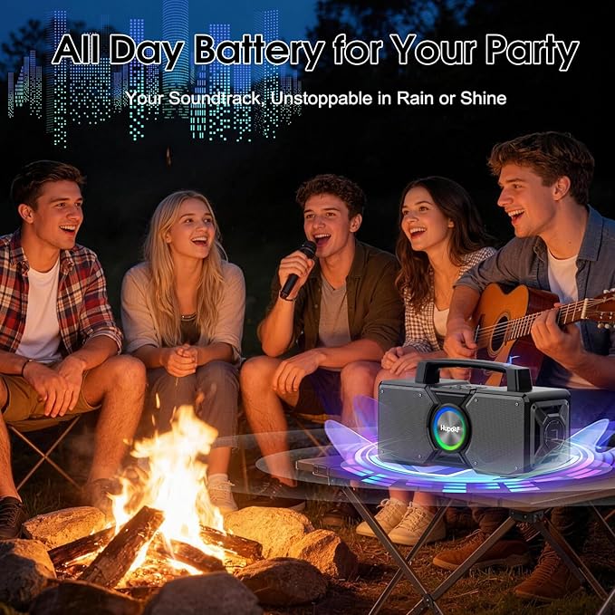 Hupoaf Speakers Bluetooth Wireless,160W Max Loud Bass Outdoor Speaker, IPX7 Waterproof, Boombox Sound, All Day Battery, Wireless TWS Pairing Speaks Portable for Party, Outsides, Beach,Garage