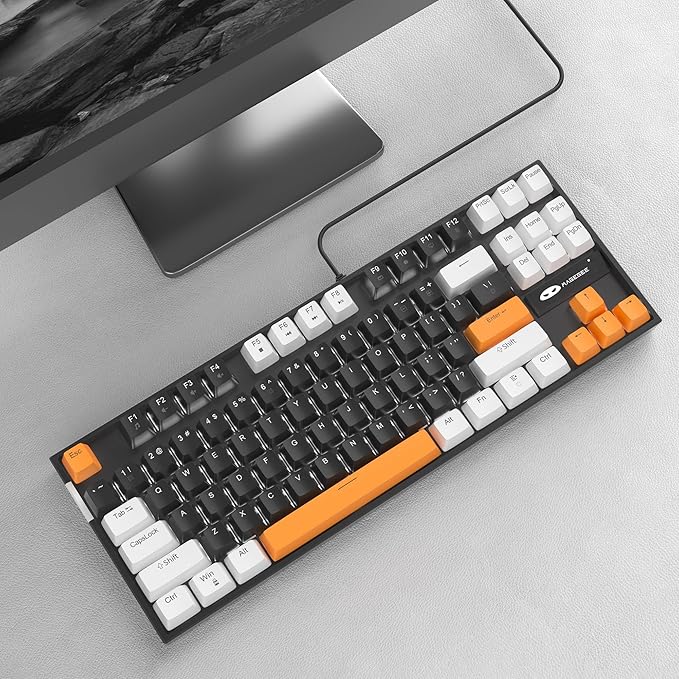 MageGee 75% Mechanical Gaming Keyboard, Brown Switch, LED White Backlit, 87 Keys Compact TKL Wired Computer Keyboards for Windows Laptop PC Gamer - Black/White
