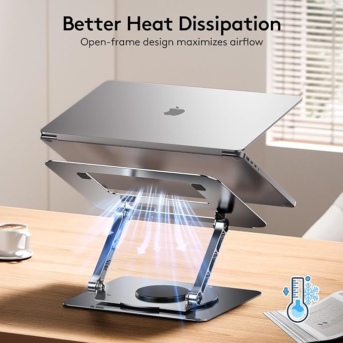 TECKNET Laptop Stand for Desk - 360° Rotating Base, Ergonomic Foldable Computer Stand for Laptop Riser, Height Adjustable, Compatible with MacBook Pro, Dell XPS, HP, and All Laptops 10-17" (Silver)