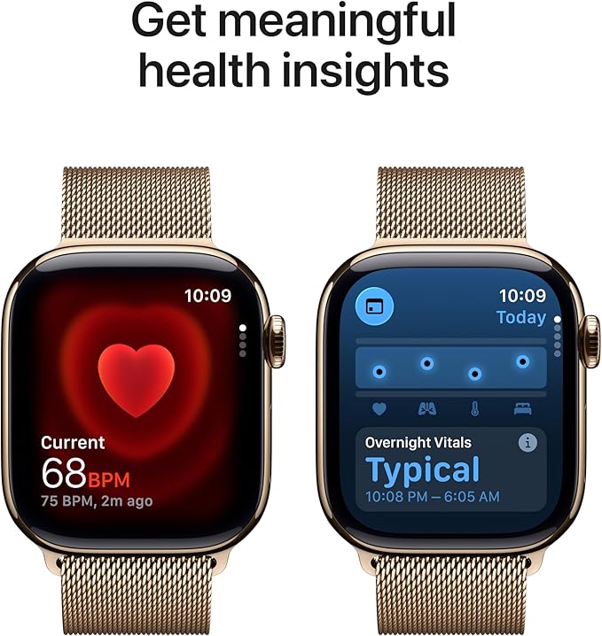 Apple Watch Series 11 [GPS + Cellular 42mm] Smartwatch with Gold Titanium Case with Gold Milanese Loop. Sleep Score, Fitness Tracker, Health Monitoring, Always-On Display, Water Resistant