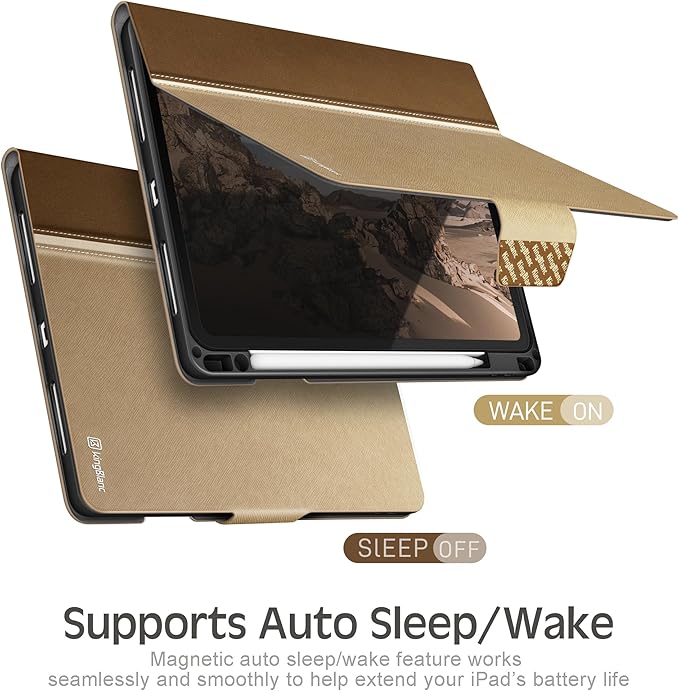 KingBlanc Case for iPad Pro 13-inch (M5 2025, M4 2024) with Pencil Holder, PU Leather Book-Style Cover, Auto Sleep/Wake, Pencil Pro & USB-C Compatible, Multi-Angle Stand for Viewing & Drawing, Beige