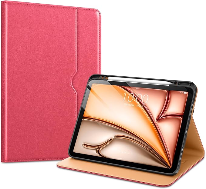 VIKESI Case for iPad Air 13 inch (M4) 2026 / (M3) 2025 / (M2) 2024,Premium Leather Folio,Apple Pencil Holder,Auto Sleep/Wake,Stand Cover - Rose Red