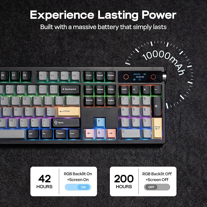 EPOMAKER TH108 PRO Full Size Mechanical Keyboard with Screen & Knob, Wireless Gaming Keyboard with 10000mAh, Creamy Gasket, Hot Swap, Custom Driver, RGB Backlight (Black, Creamy Jade)
