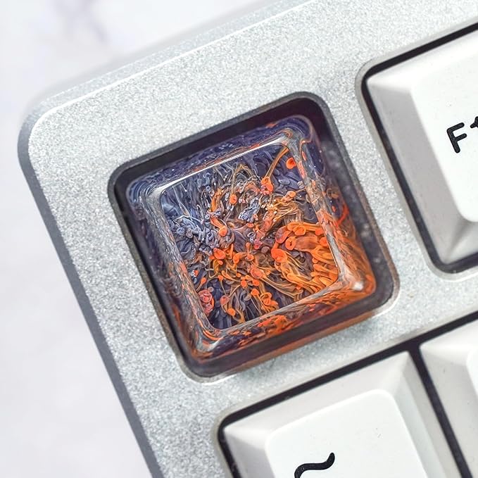 Ocean Coral Artisan Keycap Black and Red Coral Reef R1 OEM Profile Custom Keycaps 1U ESC Handmade Gaming Resin Key Cap Cherry MX Switch Compatible Mechanical Keyboard Lover Gift