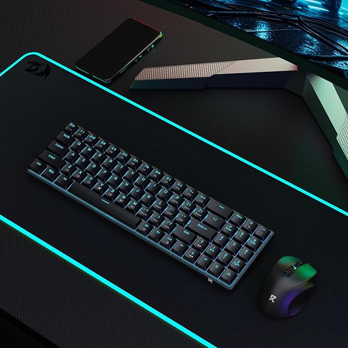 Redragon BS8773 Wireless Keyboard and Mouse Combo, 78 Keys 2.4Ghz Wireless Low-Profile Mechanical Brown Switch Keyboard w/Slim Compact Design & Single Blue Backlit, Comfort Grip 2400 DPI Max Mouse